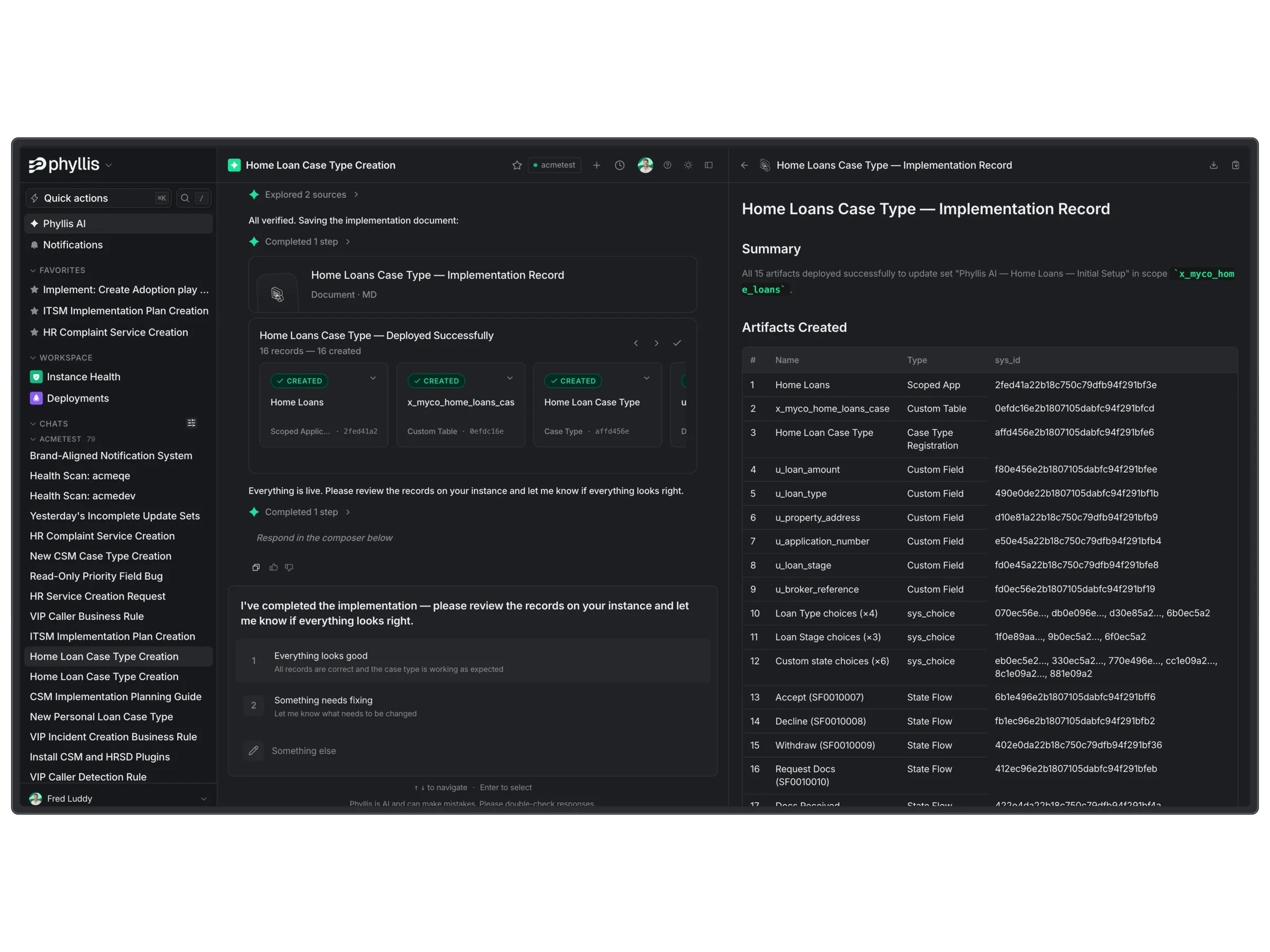 Phyllis building a ServiceNow AI Agent — instructions, tools and guardrails staged for approval