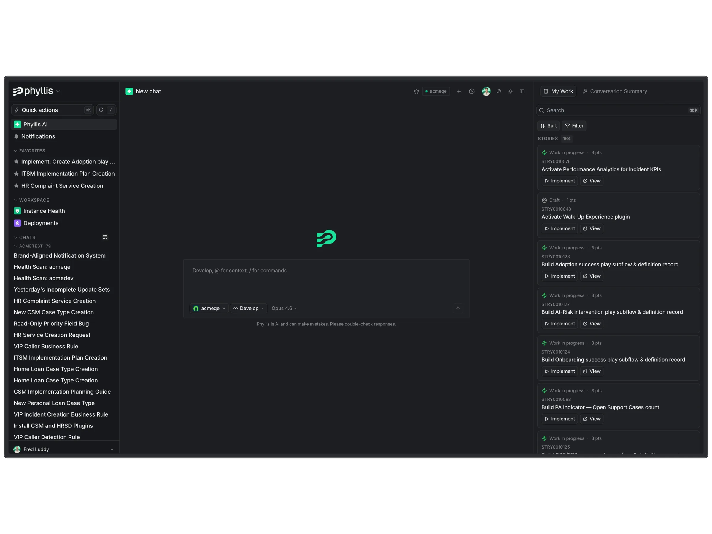 The Phyllis composer running against a ServiceNow instance